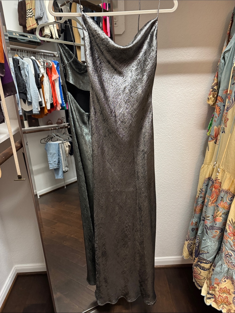 Zara Metallic Charcoal Slip Maxi Dress